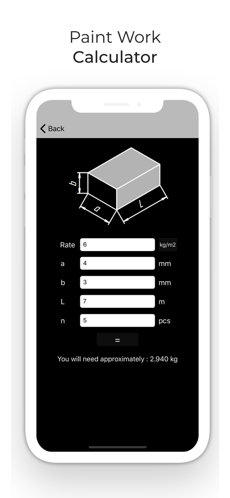 Metal Steel Paint calculator - Interface pour calculer la peinture nécessaire pour une poutre en acier rectangulaire