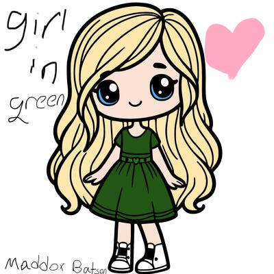 a girl with long hair and a dress