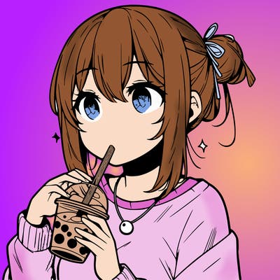 manga character drinking boba