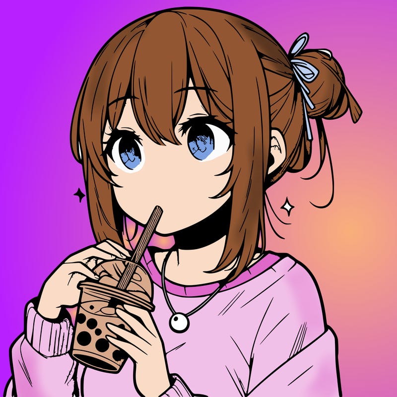 manga character drinking boba