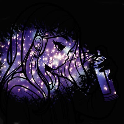 a realistic girl spray painting