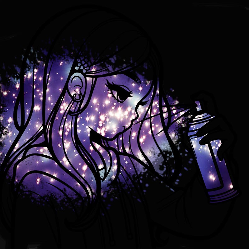 a realistic girl spray painting