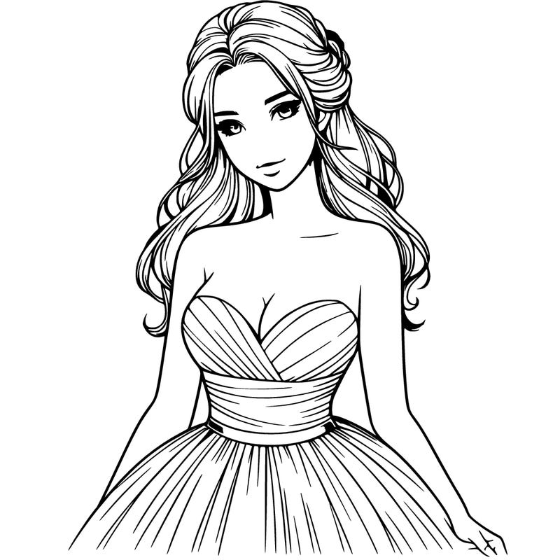 realistic girl in strapless ballgown