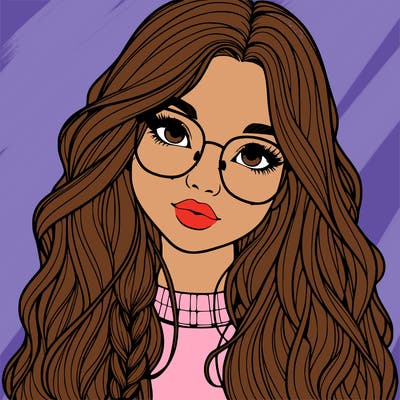 girl with long hair and freckles and glasses realistic