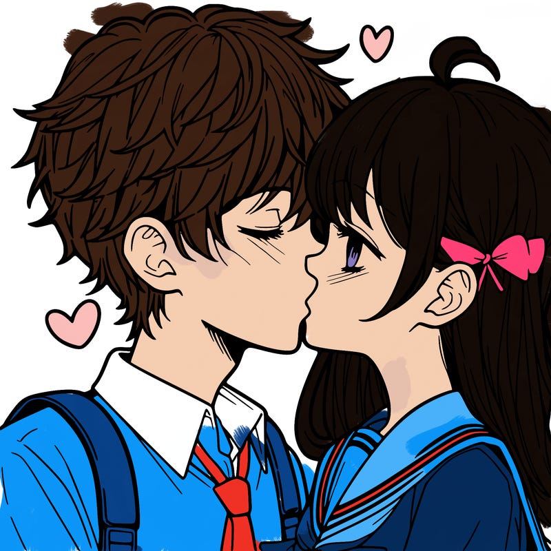 a boy and girl kissing anime