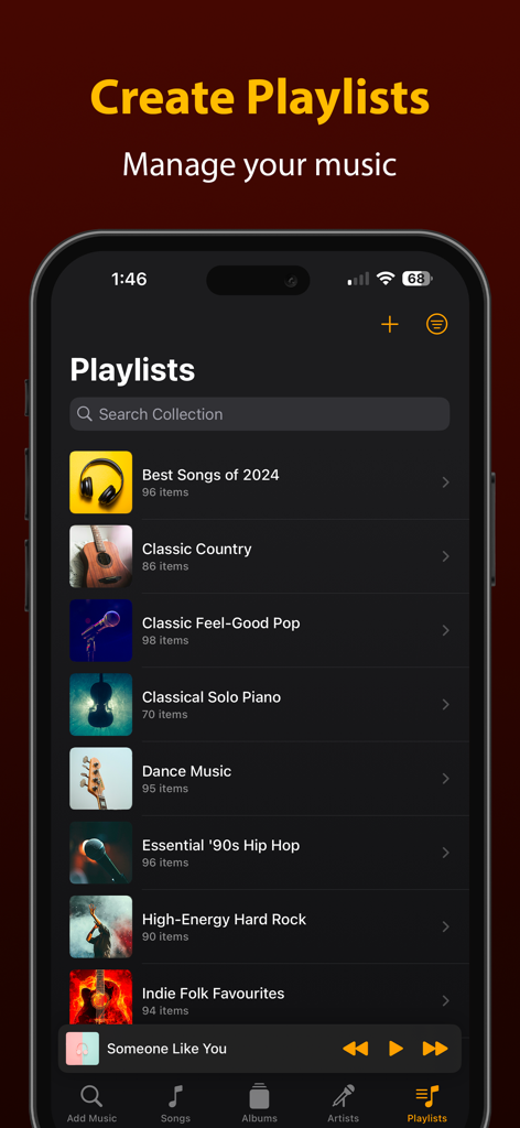 Demus: Easy Music Streaming - Demus app screen for creating and managing music playlists