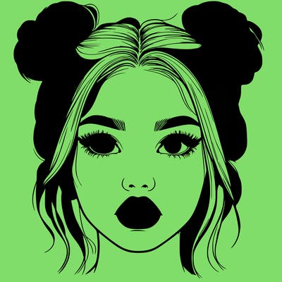 realistic girl with two buns on her hair and lips