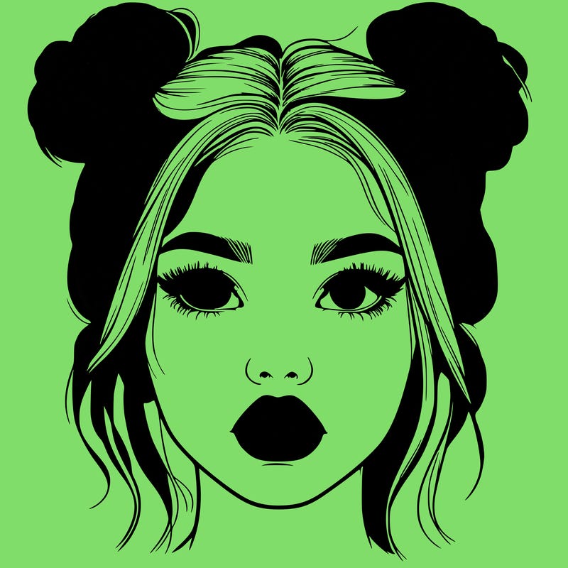 realistic girl with two buns on her hair and lips