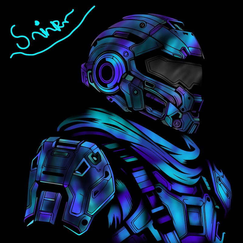 realistic warrior with high tech armor and a cool futuristic helmet