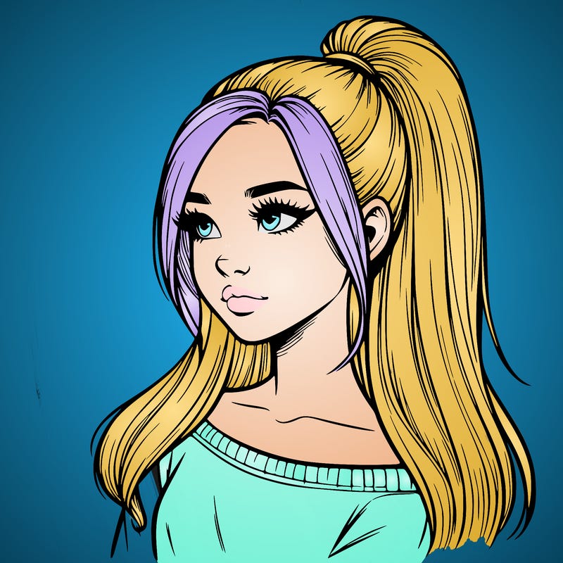 realistic girl with a high ponytail