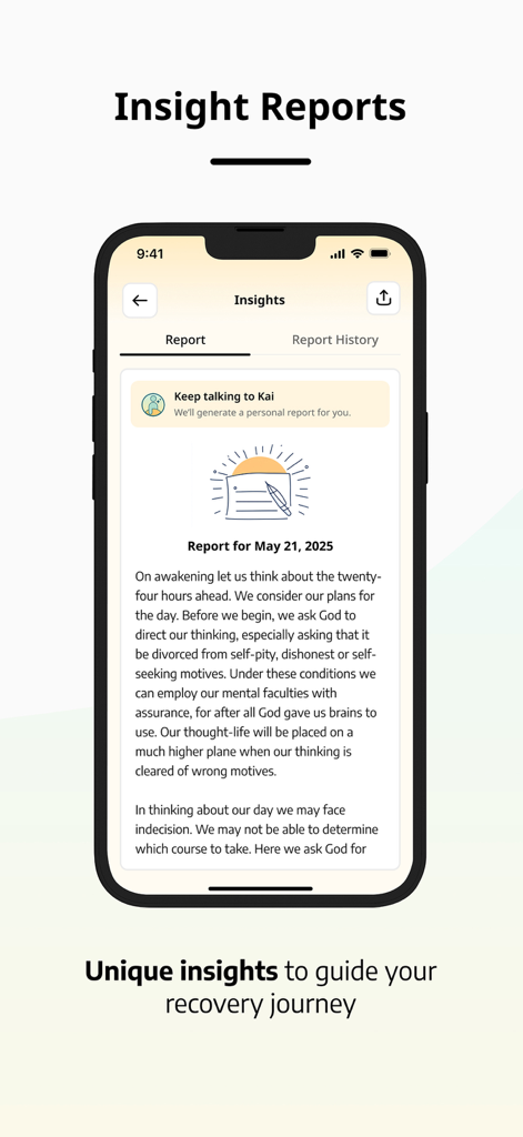 OpenRecovery - OpenRecovery mobile app screen displaying AI-generated personal insight reports for recovery guidance