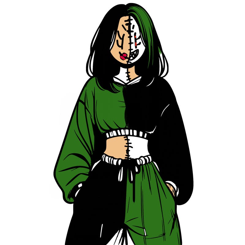 realistic girl faceless with baggy pants and a crop top