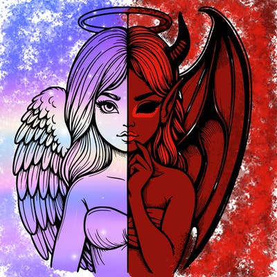 realistic angel half demon