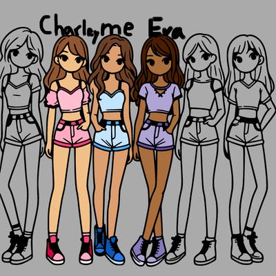 a group of girls wearing crop tops and shorts