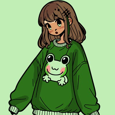 girl wearing frogging sweatshirt