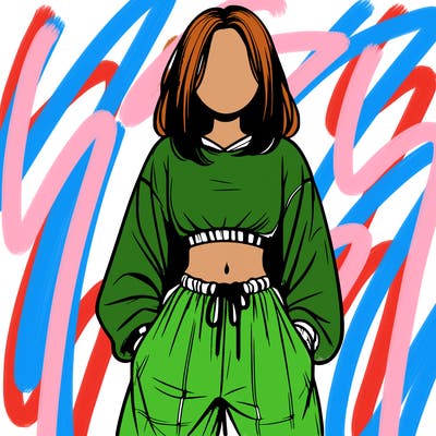 realistic girl faceless with baggy pants and a crop top