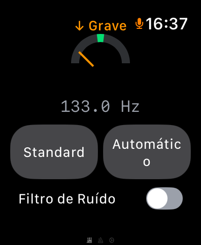 TunerWatch - TunerWatch app interface on Apple Watch displaying instrument frequency and noise filter settings