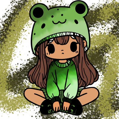 a girl wearing a frog hat and some frog socks