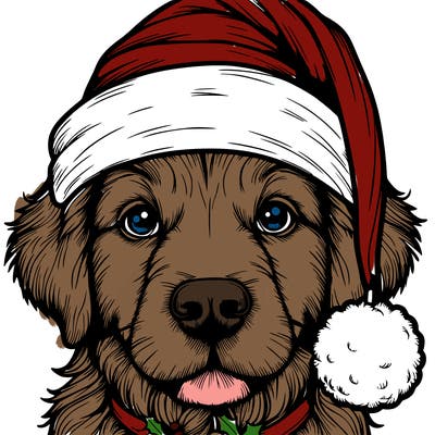 realistic dog with a christmas hat