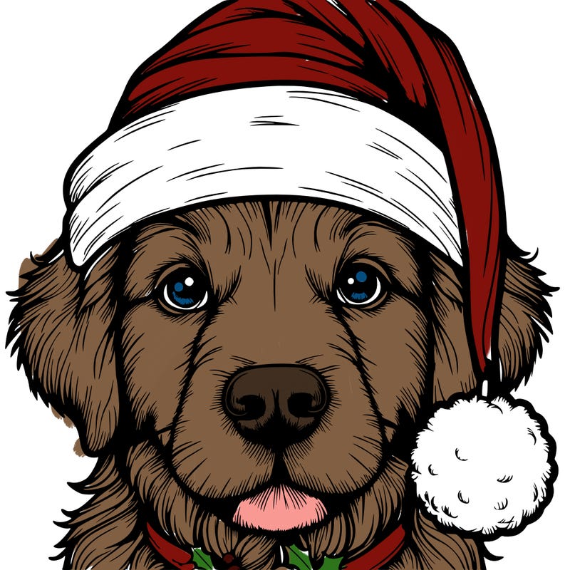 realistic dog with a christmas hat