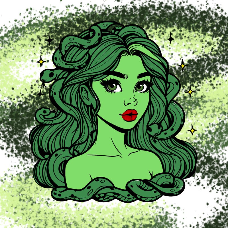 realistic girl with snakes as hair
