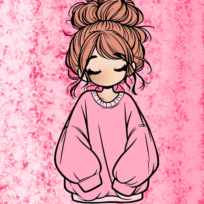 girl with baggy sweatshirt and messy bun