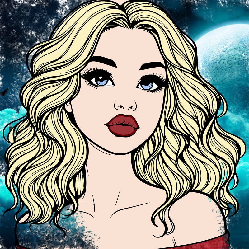 realistic girl with wavy hair and lips