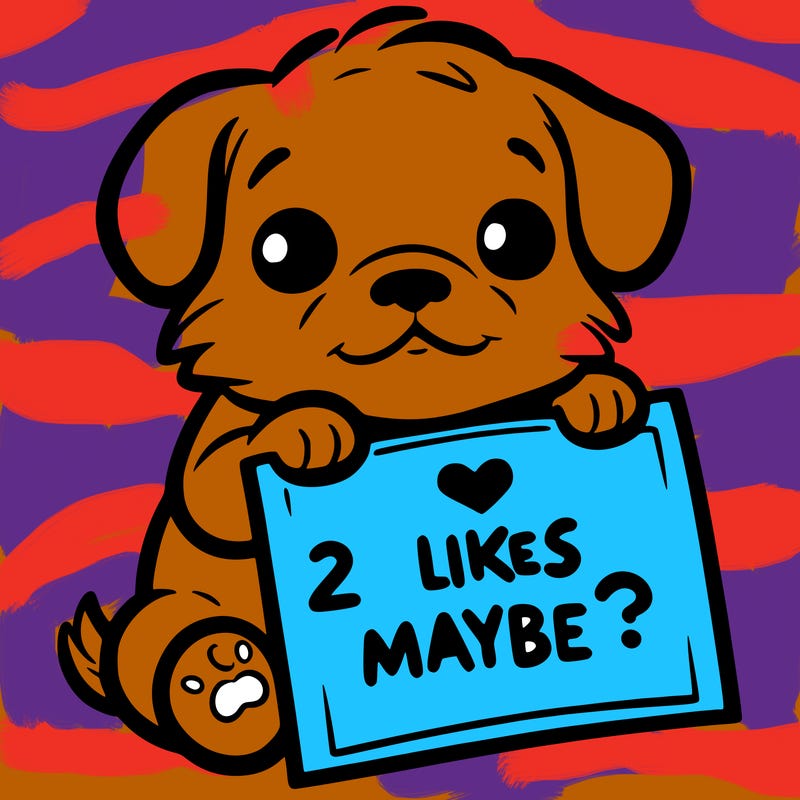 a puppy holding a sign that says 2 likes maybe?