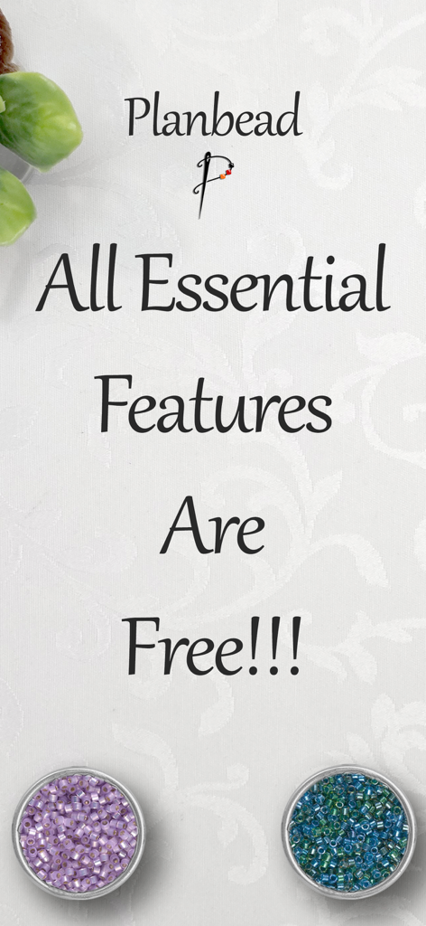 Grafica promozionale dell'app PlanBead che dichiara che tutte le funzionalità essenziali per il design di beadwork sono gratuite