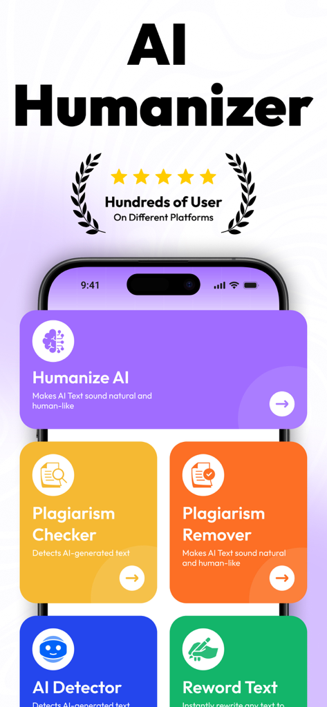 Humanize AI : Text Humanizer - Humanize AI app interface showing humanizer plagiarism checker and AI detector tools