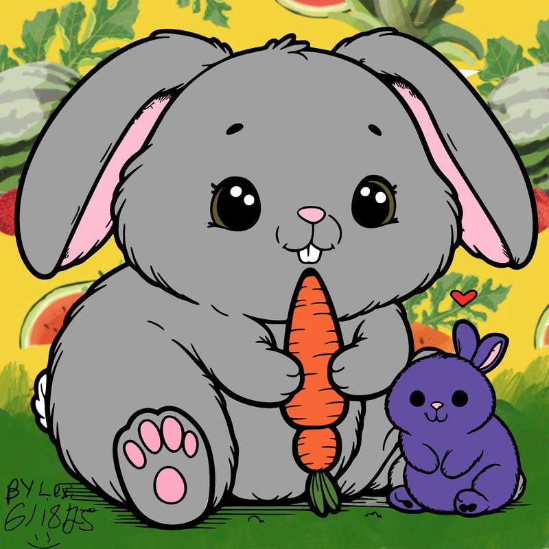 a big fluffy bunny eating a carrot