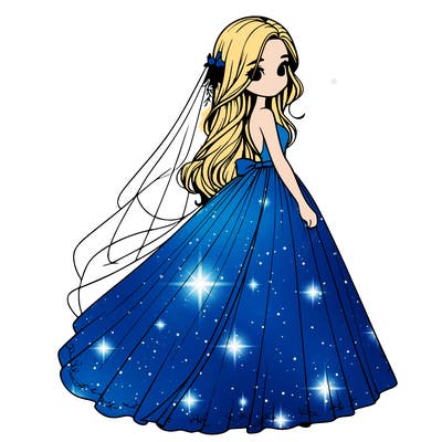 realistic girl in flowing wedding dress