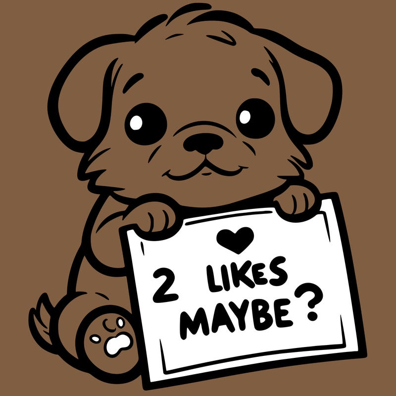 a puppy holding a sign that says 2 likes maybe?
