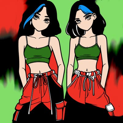 two girls with crop top with baggy pants