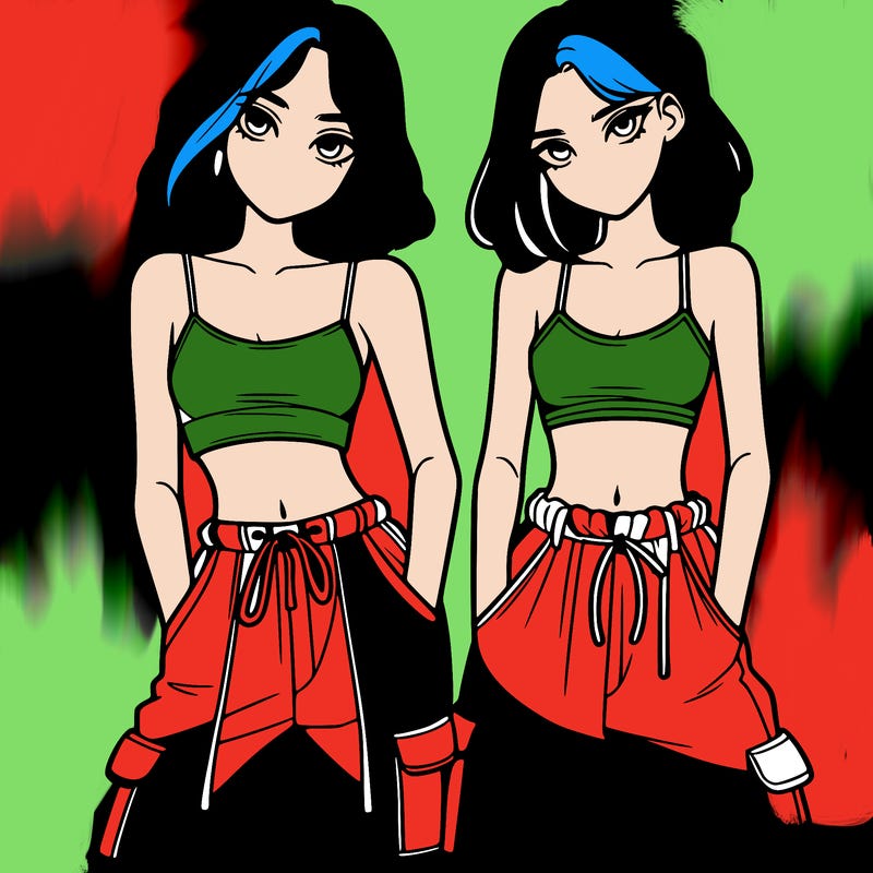 two girls with crop top with baggy pants