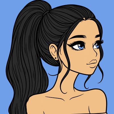 a beautiful and realistic girl with a high pony tail