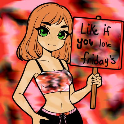 girl in a  crop top holding a blank sign