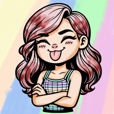 realistic girl crossing her arms and wearing a tank top with her tongue held out she has long hair