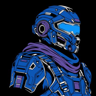 realistic warrior with high tech armor and a cool futuristic helmet