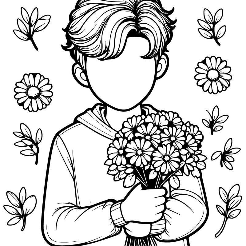 realistic person holding flowers