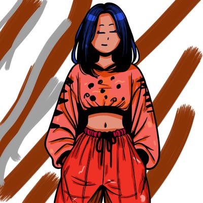 realistic girl faceless with baggy pants and a crop top