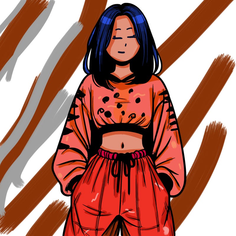 realistic girl faceless with baggy pants and a crop top