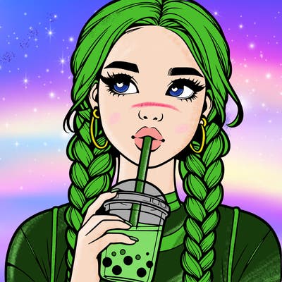 realistic girl with braided hair drinking boba