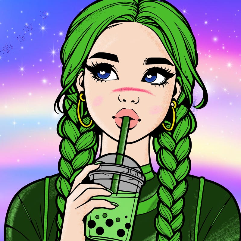 realistic girl with braided hair drinking boba