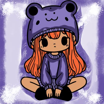 a girl wearing a frog hat and some frog socks