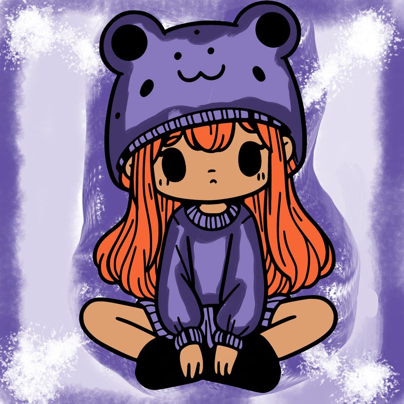 a girl wearing a frog hat and some frog socks