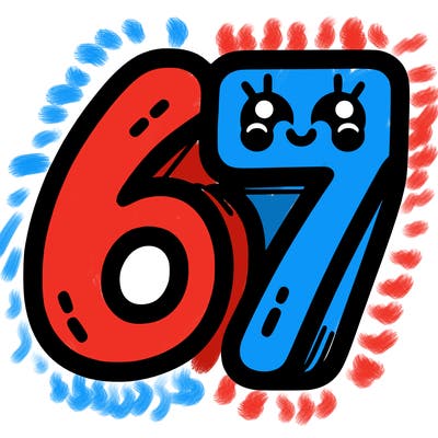 the numbers 67