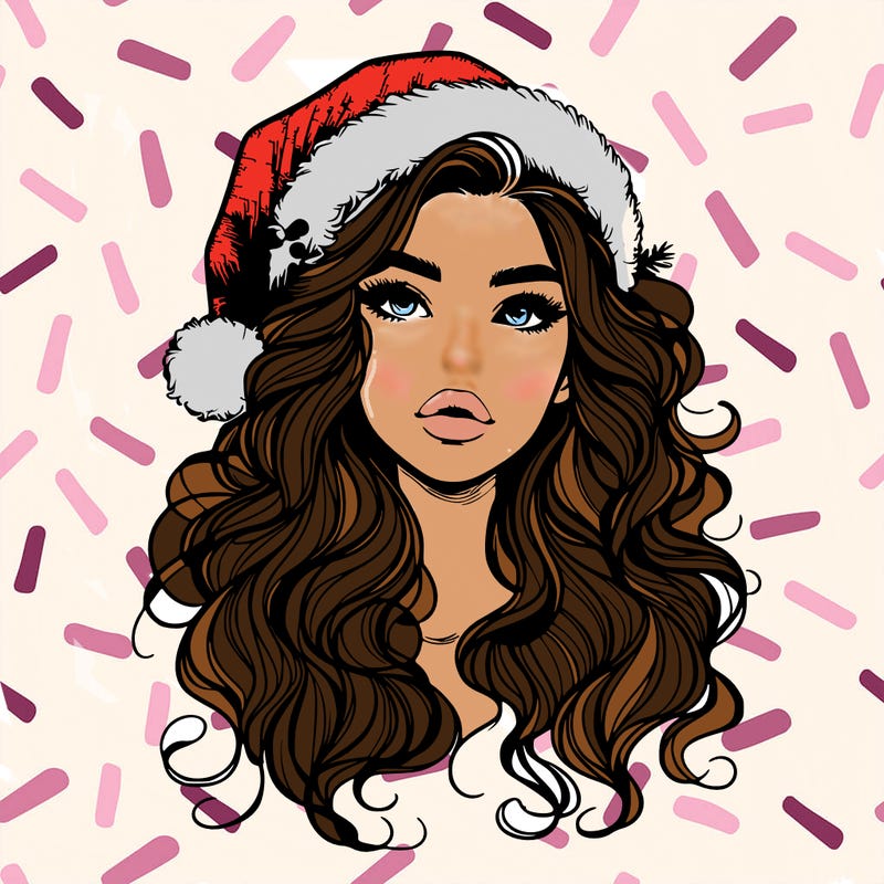 realistic christmas girl with wavy hair and lips