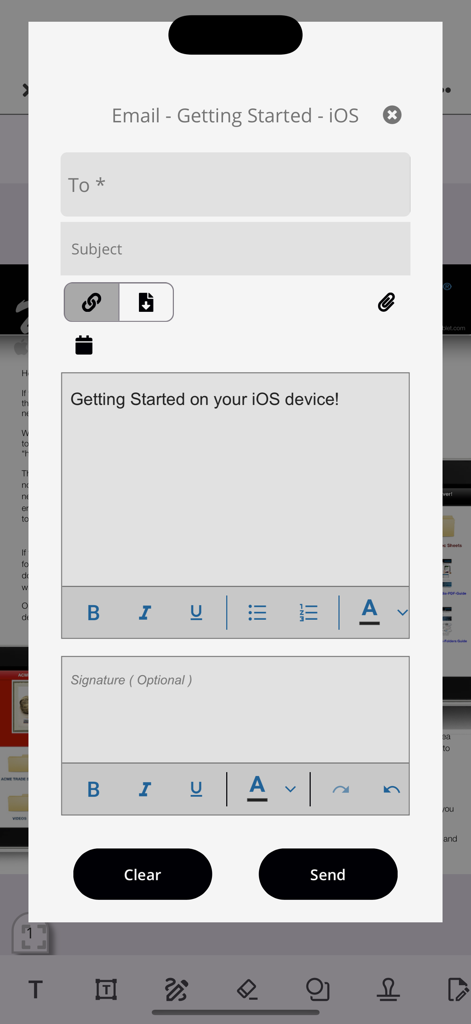 vablet - Email composition interface in the vablet app for sales representatives to send marketing collateral to clients