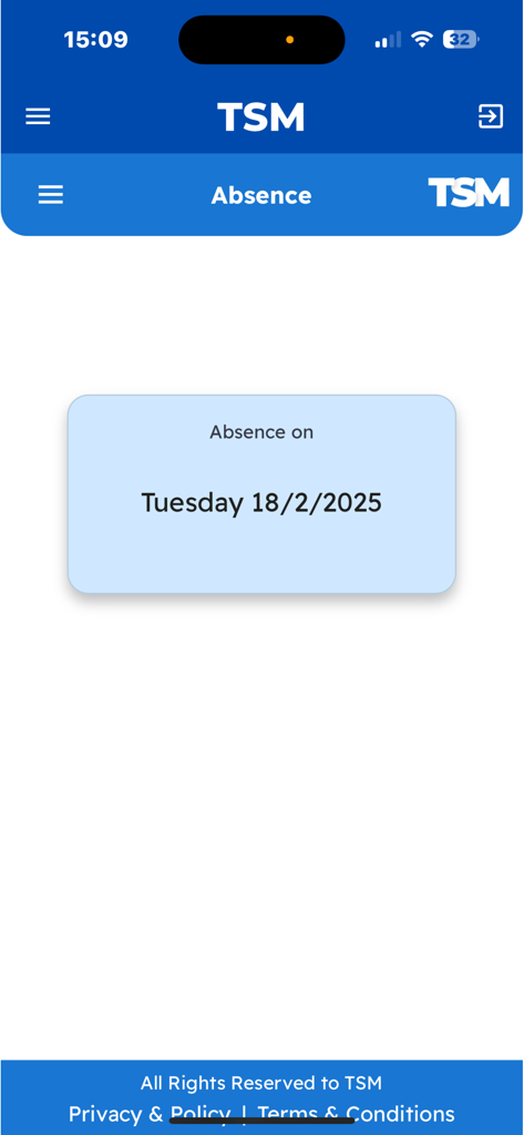 TsmEdu - Interface de l'application TsmEdu montrant un relevé d'absence d'un élève pour le mardi 18 février 2025